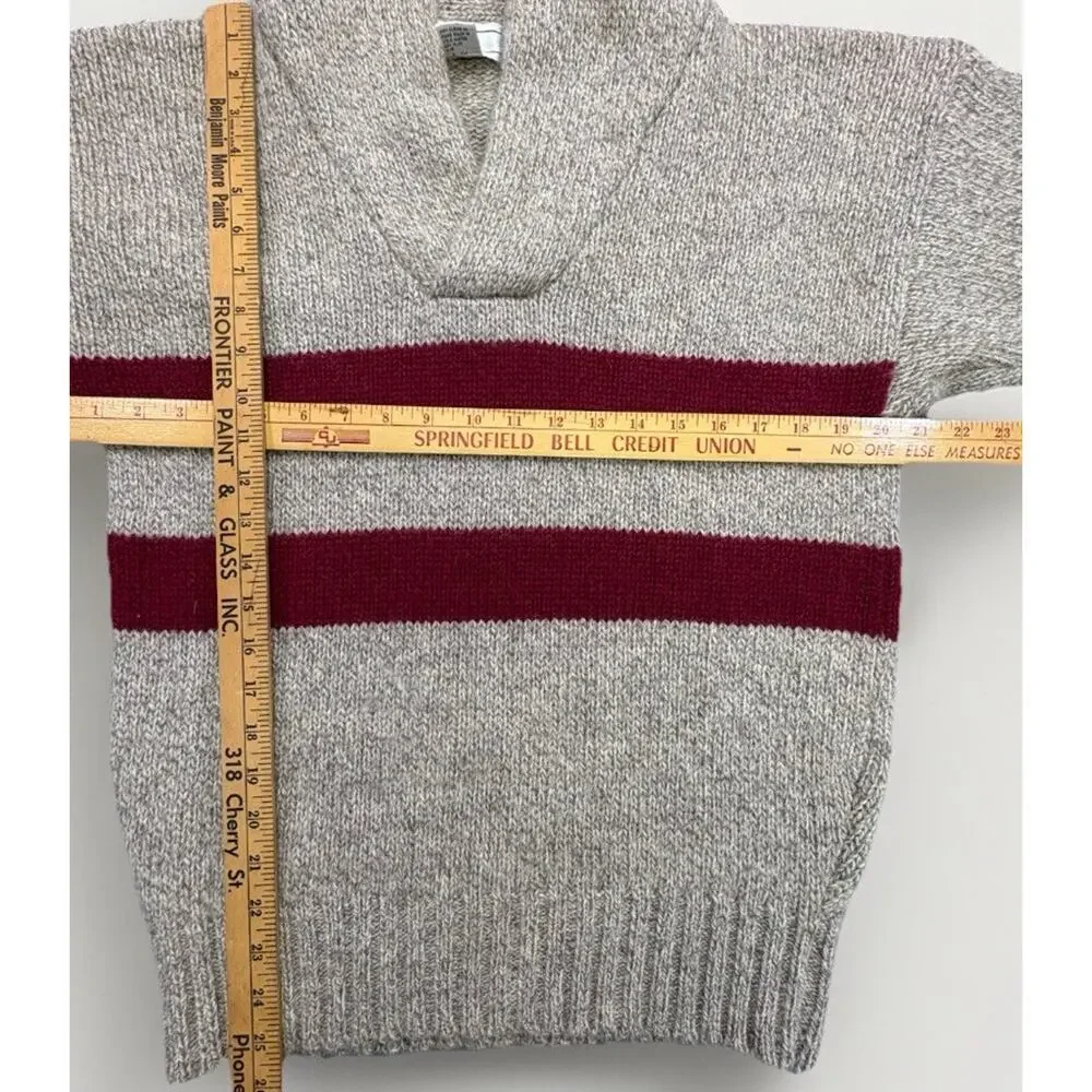 Vintage 80s GAP 100% Wool Cowl Neck Sweater Beige Maroon Stripe MED/LRG - Picture 4 of 8